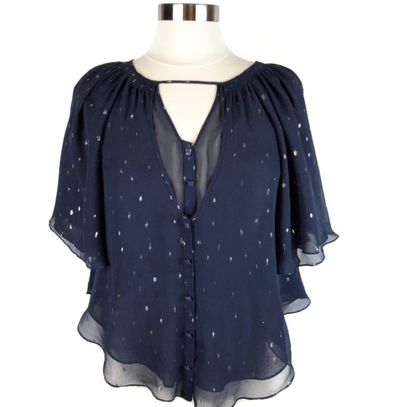Anthropologie Tops - 🌻Anthro Adena Navy Gold Metallic Flutter Top 2